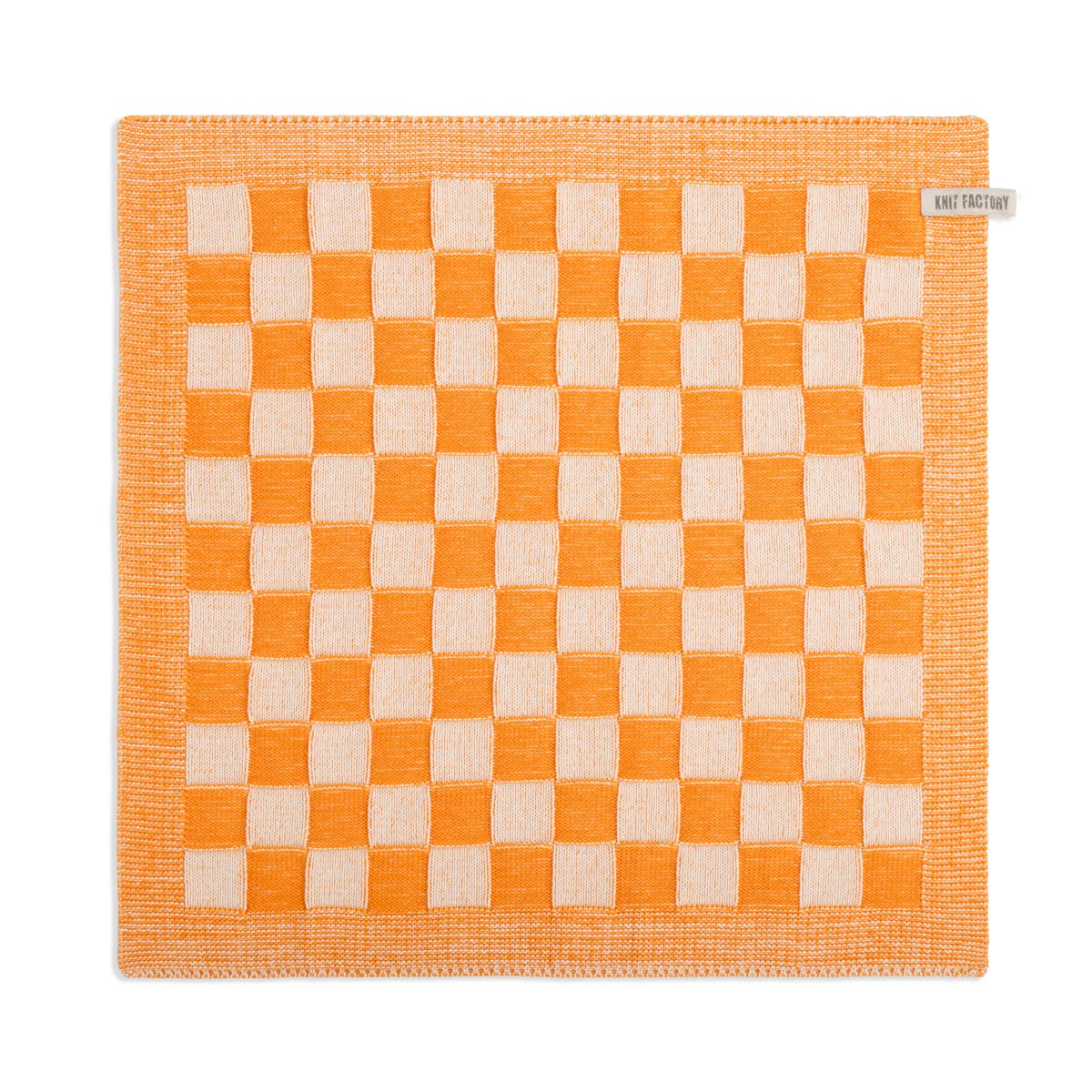 Knit Factory - gebreide keukendoek geruit - oranje/ecru