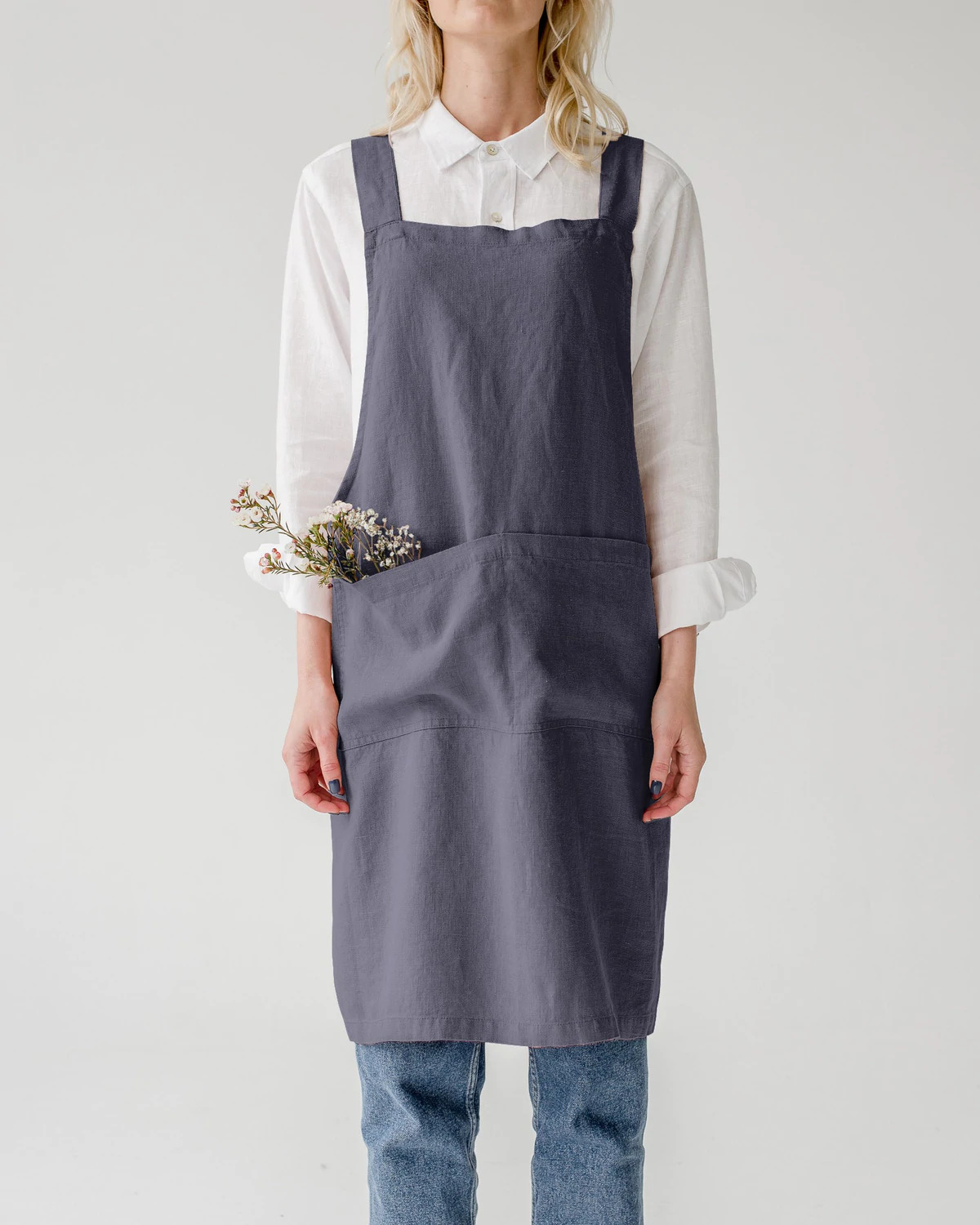 Linen Tales - linnen keukenschort kruisband - dark grey