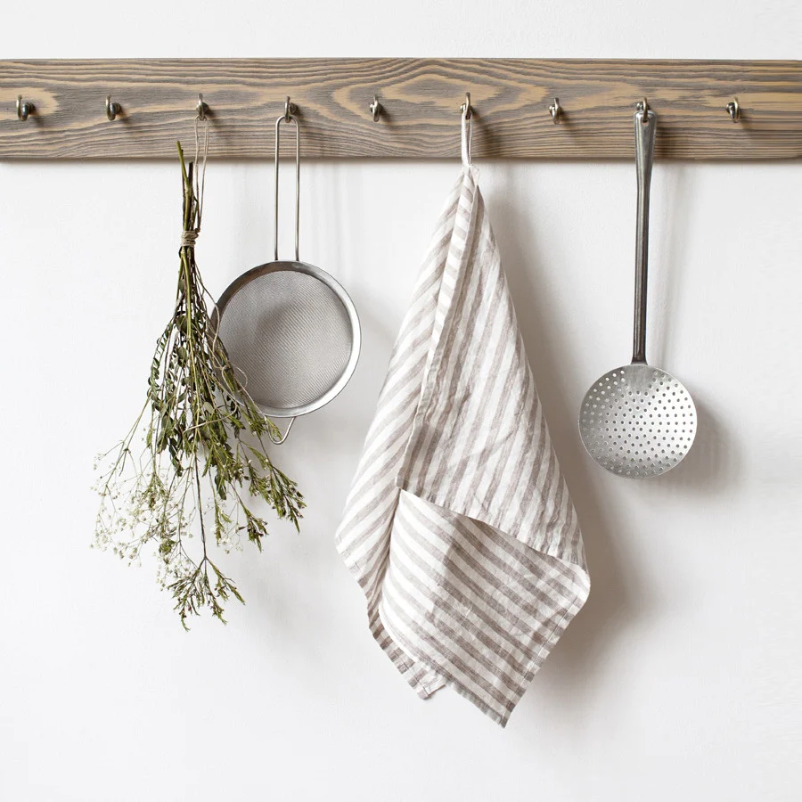 Linen Tales - linnen theedoek - natural white stripe - 45 x 65 cm