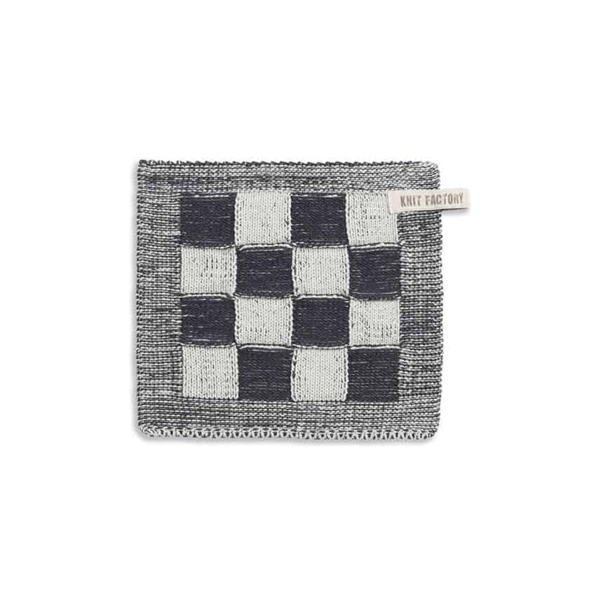 Knit Factory - gebreide pannenlap geruit - antraciet/ecru