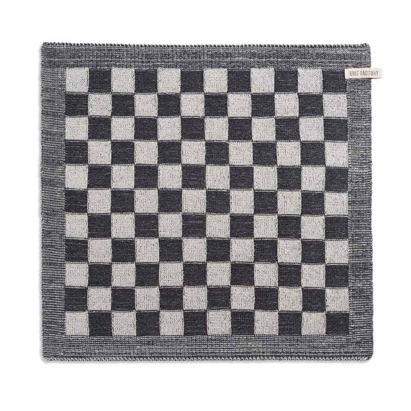 Knit Factory - gebreide keukendoek geruit - antraciet/ecru