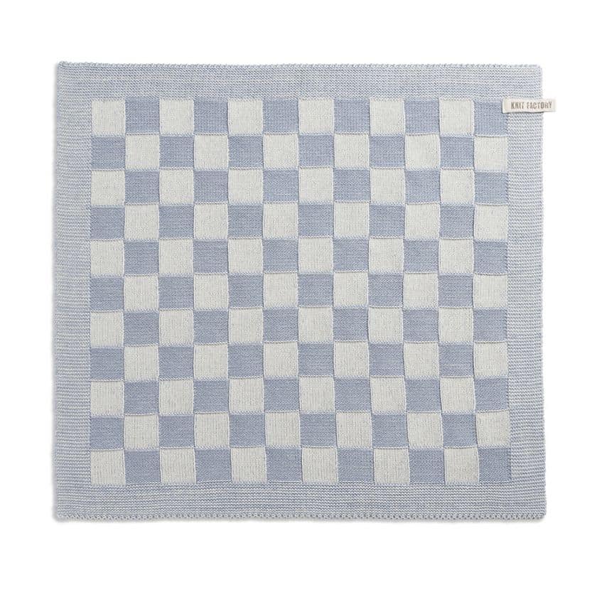 Knit Factory - gebreide keukendoek geruit - lichtgrijs/ecru