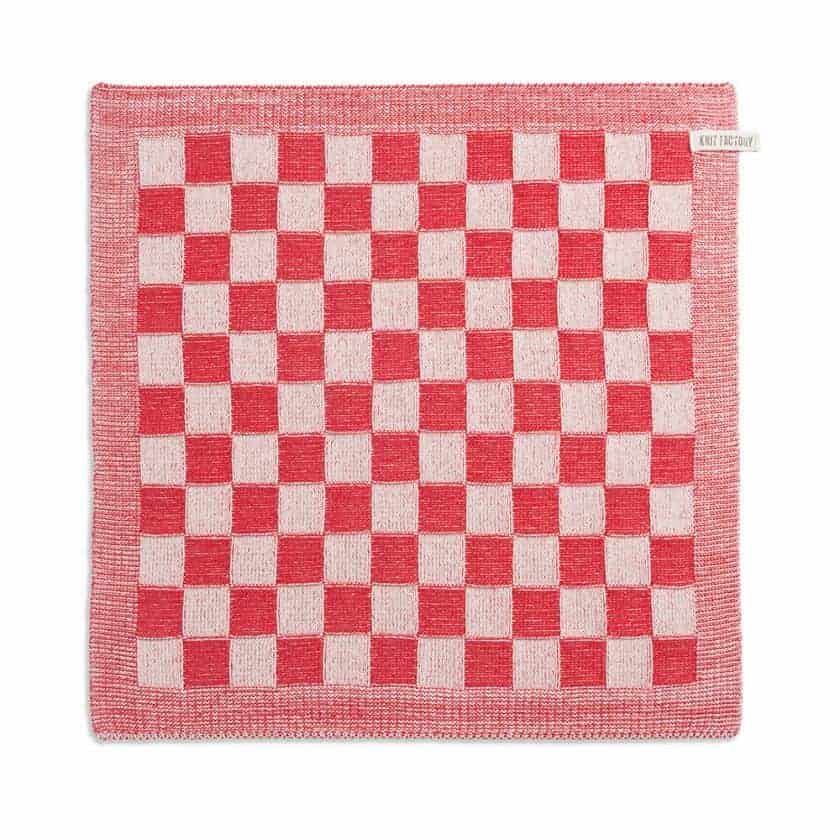 Knit Factory - gebreide keukendoek geruit - rood/ecru