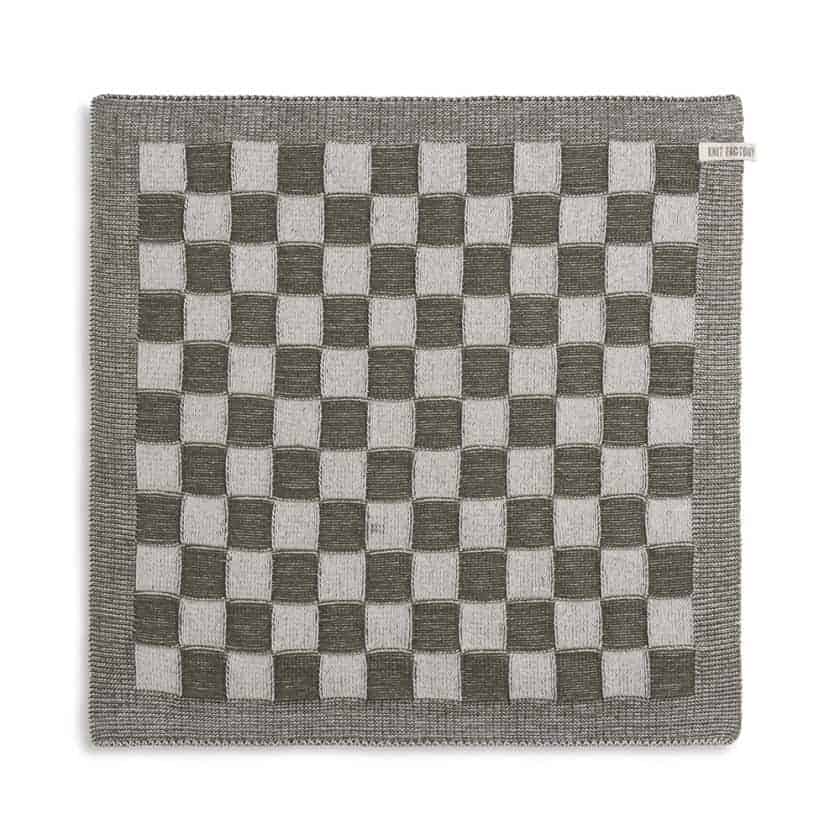Knit Factory - gebreide keukendoek geruit - khaki/ecru