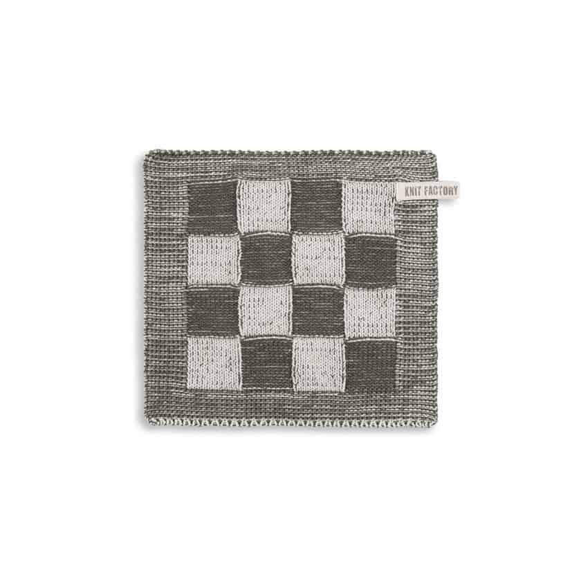 Knit Factory - gebreide pannenlap geruit - khaki